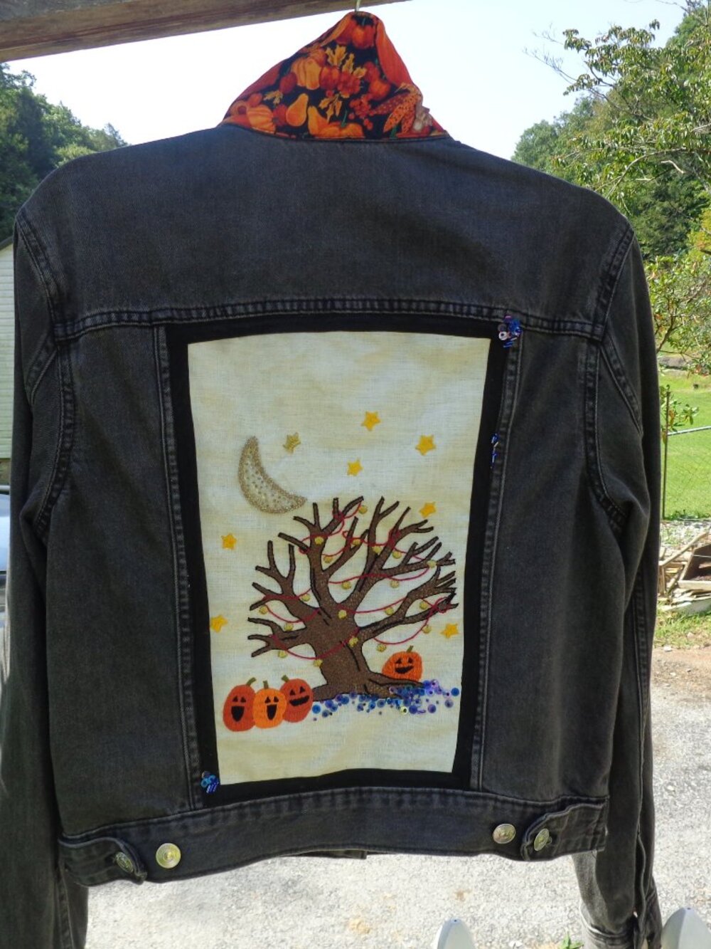 Hand embroidered Halloween denim jacket
